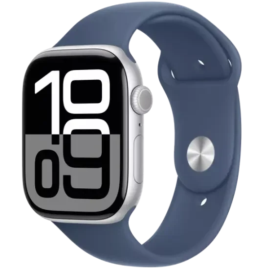 Apple Watch Series 10 GPS 42mm Silver Aluminium Case with Denim Sport Band - S/M