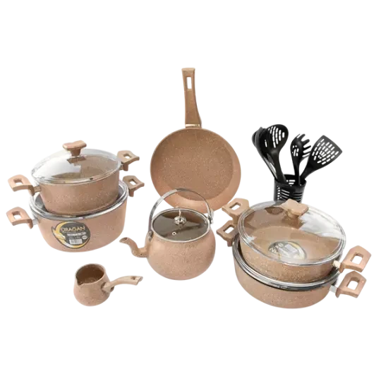 Çırağan Qranit Qazan dəsti 19 parça Qəhvəyi