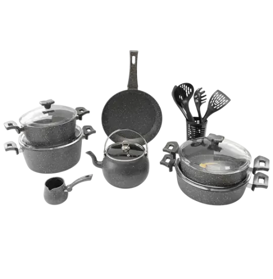 Çırağan Qranit Qazan dəsti 19 parça Boz