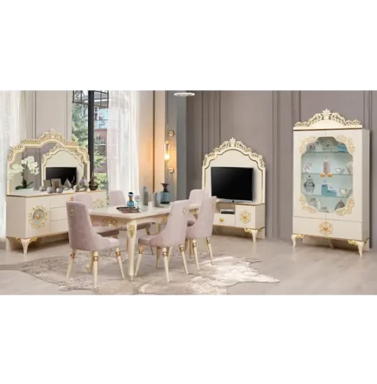 Mebel Woodpecker Şəhanə Qonaq Dəsti Krem qızılı Kamod