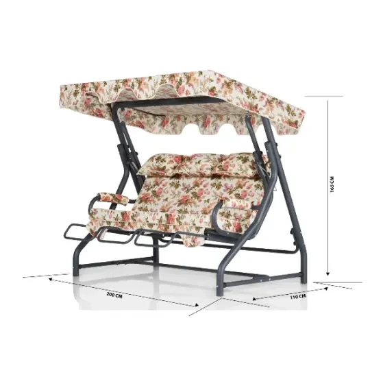 Erinöz Salvia Garden Yelləncək - 3 nəfərlik - İngilis qızılgülü yastığı - Panama parça - Oturacaq