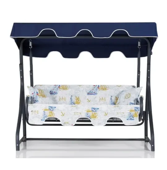 Erinöz Ruta Garden Yelləncək - 3 Nəfərlik - Yelkən Naxışlı Yastıq - Panama Parça - Sabit (Uzanmayan)