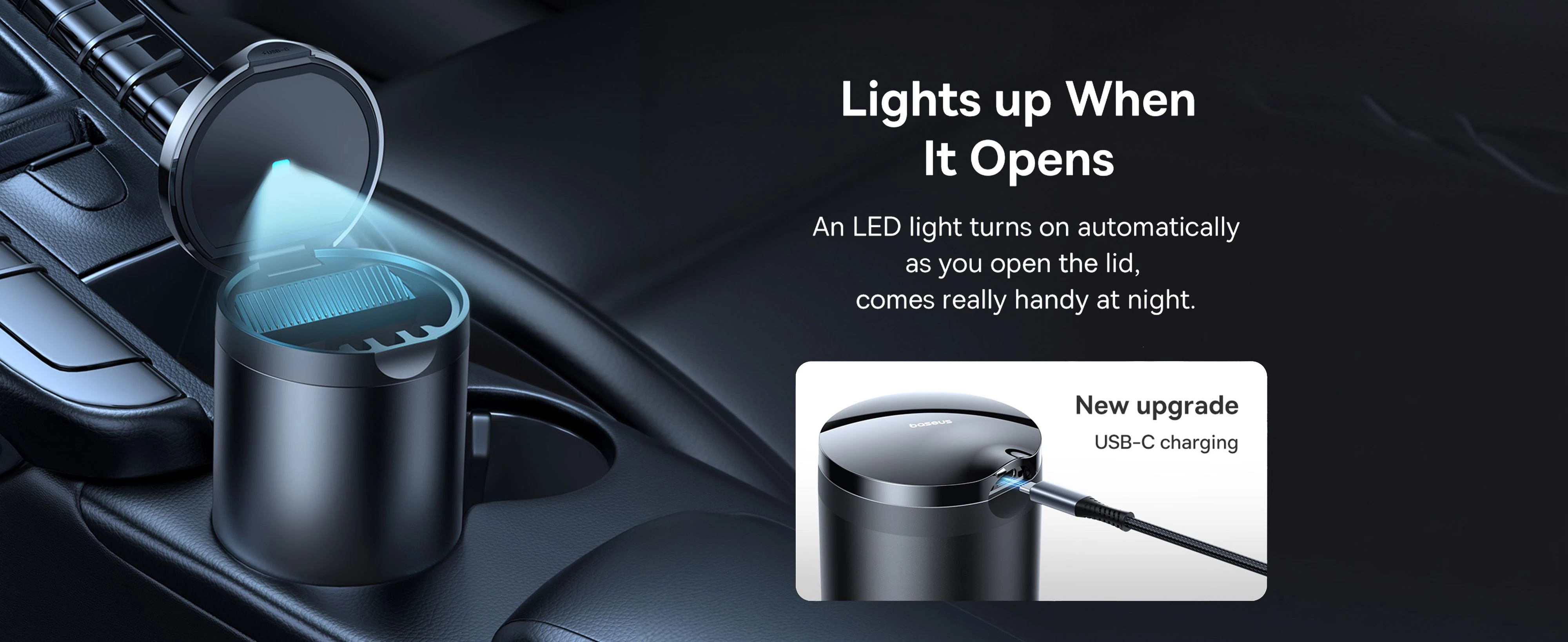 Baseus Premium 2 Series Aluminum Alloy Material Car Ashtray C20464700111-00 Black