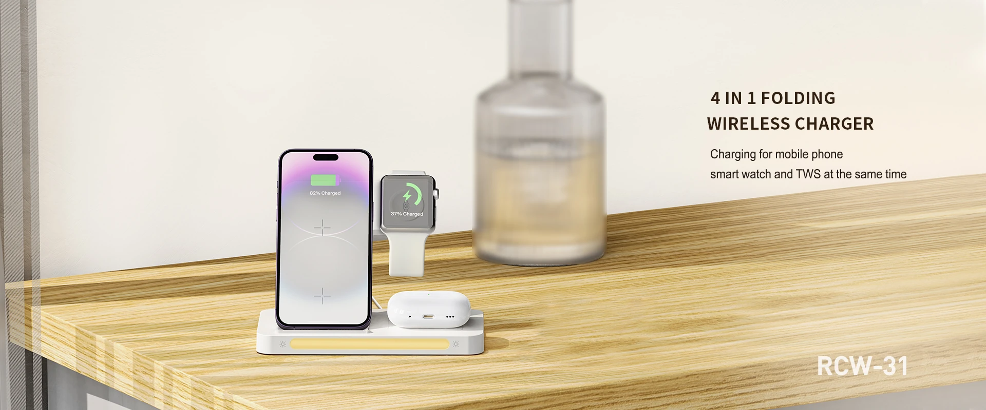 Recci 4 in 1 Folding RCW-31 Charger Wireless White